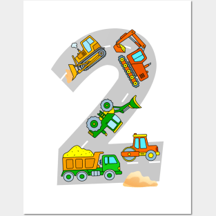 Toddler Boy 2nd Birthday Construction Excavator Dump Truck Bulldozer Posters and Art